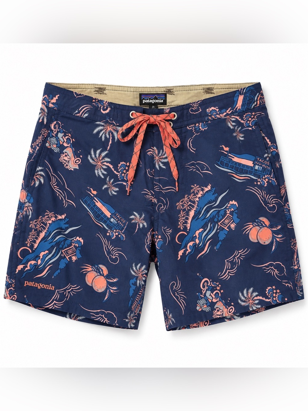 Patagonia Wavefarer Board Shorts C Street Tacos Print Men’s Size 31